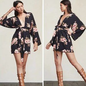 Reformation Black Floral Kimono Dress